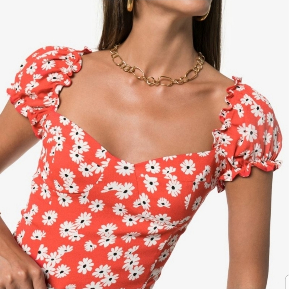 Reformation Jewel Floral Print Sweetheart Neckline Bustier Top Size 12 - Picture 2 of 10